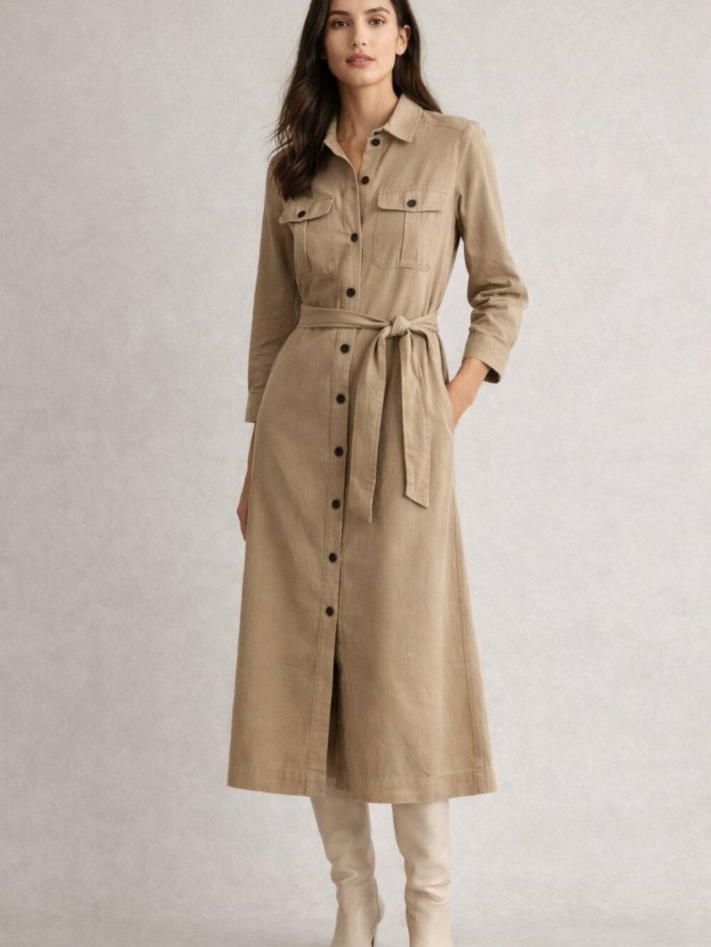 ba&sh Deidra Dress XS US 2 Sable Belted Utility Midi